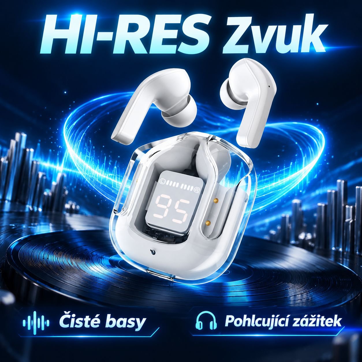Vysoce kvalitní sportovní bezdrátová Bluetooth sluchátka do uší s digitálním displejem