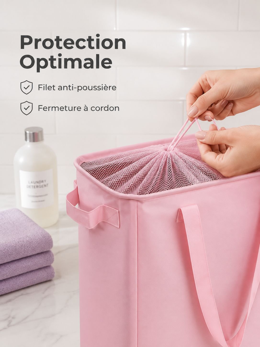 Grand panier de rangement pliable à roulettes, imperméable et anti-poussière avec fermeture à cordon