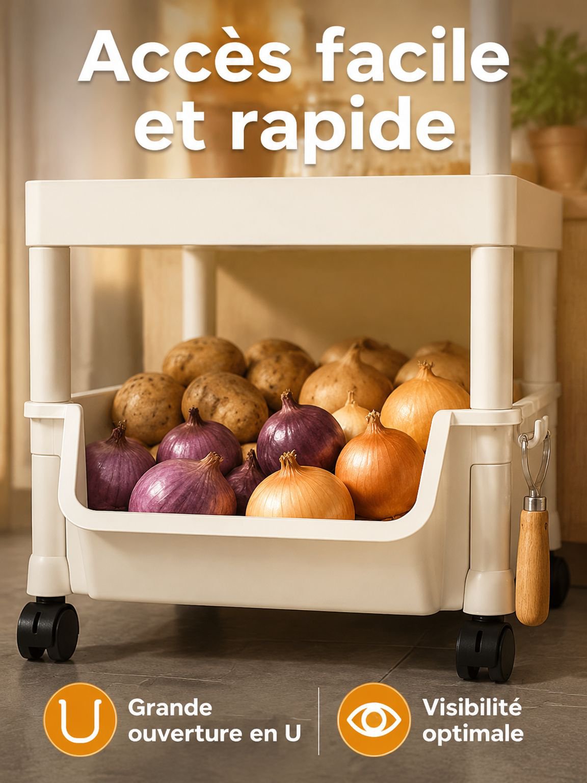 Gros plan sur les options de rangement de la desserte