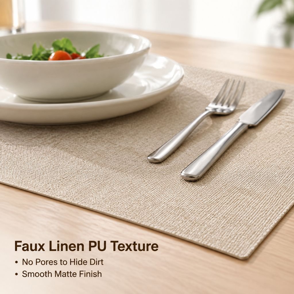 Nordic Linen Texture PU Leather Placemat Waterproof Heat Resistant Dining Table Mat