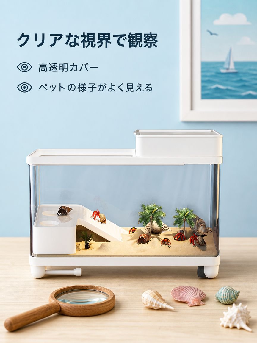 ヤドカリ飼育箱、小型高級ヴィラ、カニコンパニオン、カニ専用生態カメ水槽、登り台付きカメ繁殖セット