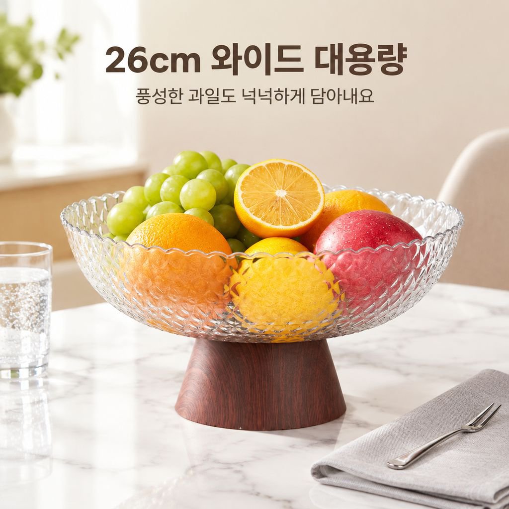 중고풍 과일 접시 나무무늬 티테이블 고급 다리 접시