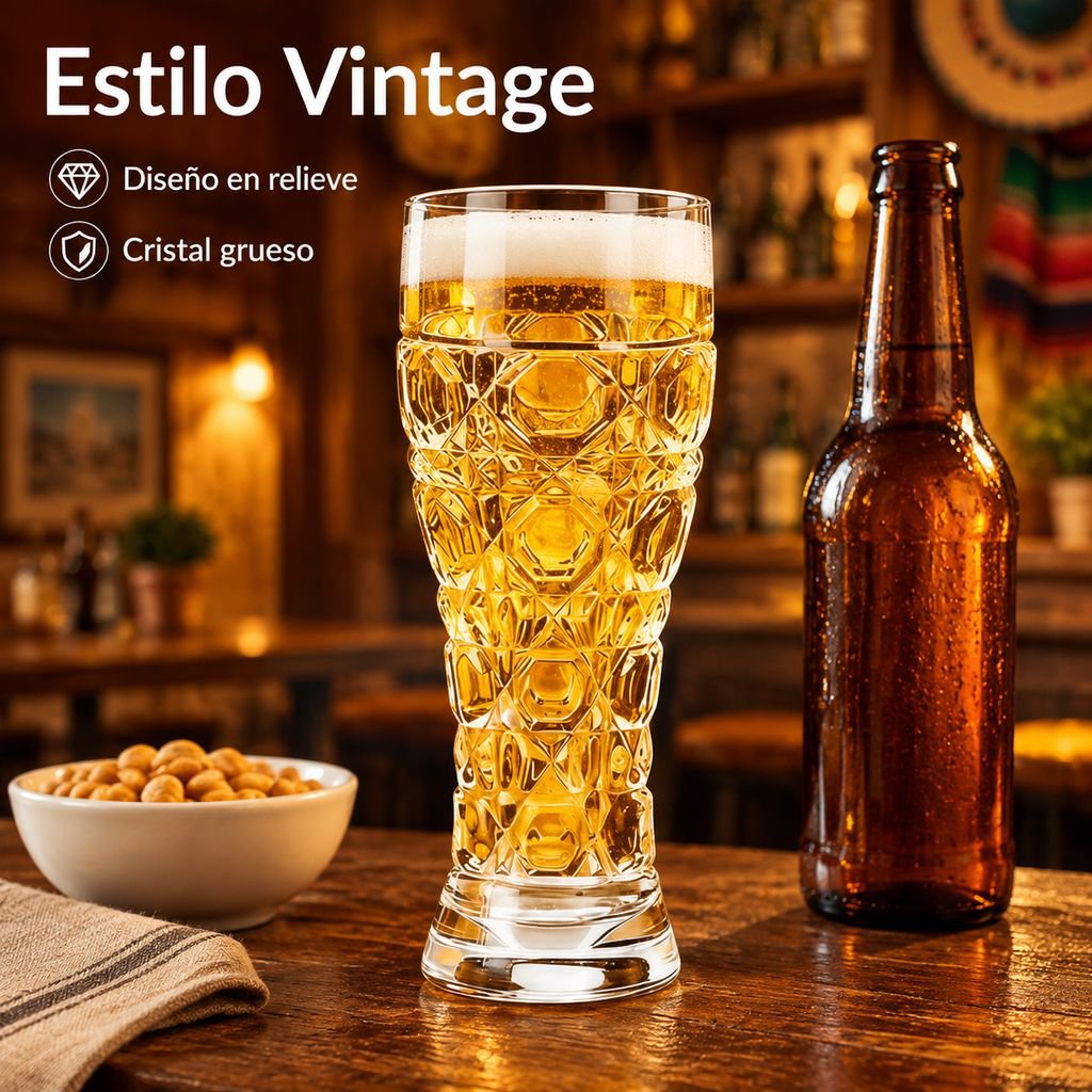 Copa de Vidrio Grueso Grabado para Cerveza Artesanal Gran Capacidad