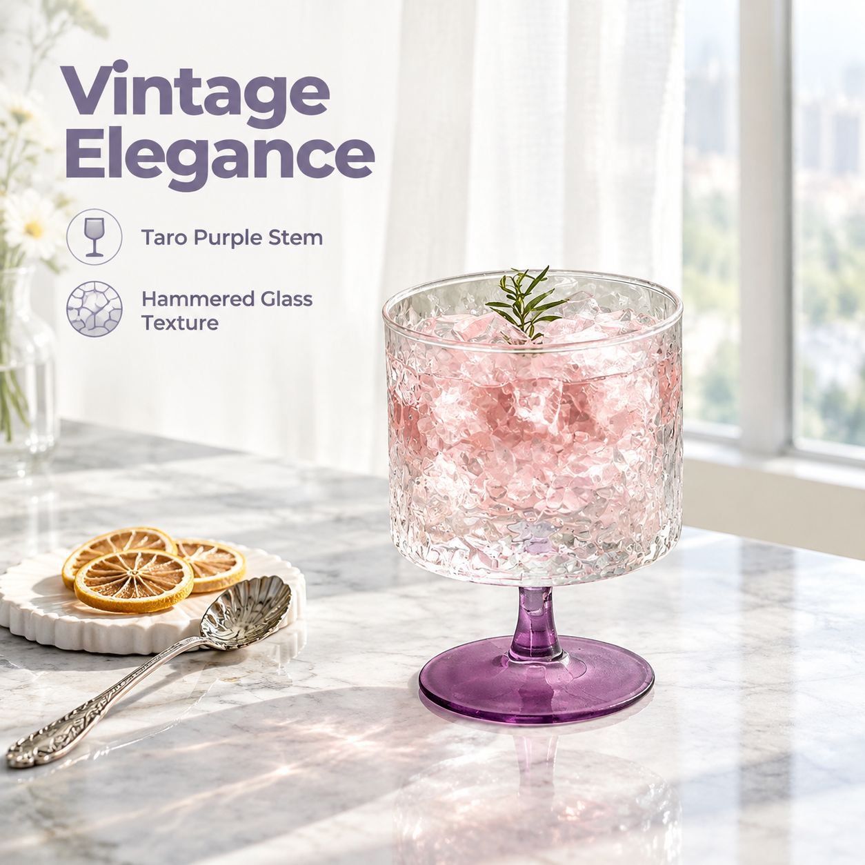 High Aesthetic Purple Stemmed Glass Cup