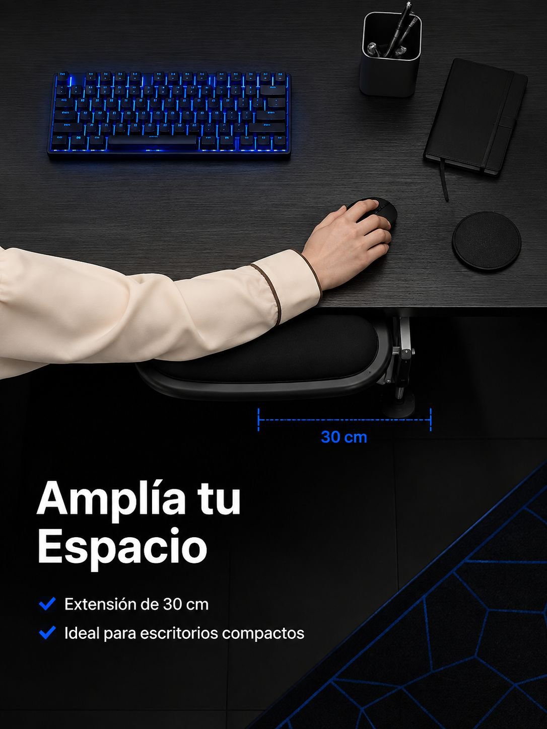 Soporte de brazo para prevenir fatiga en el trabajo