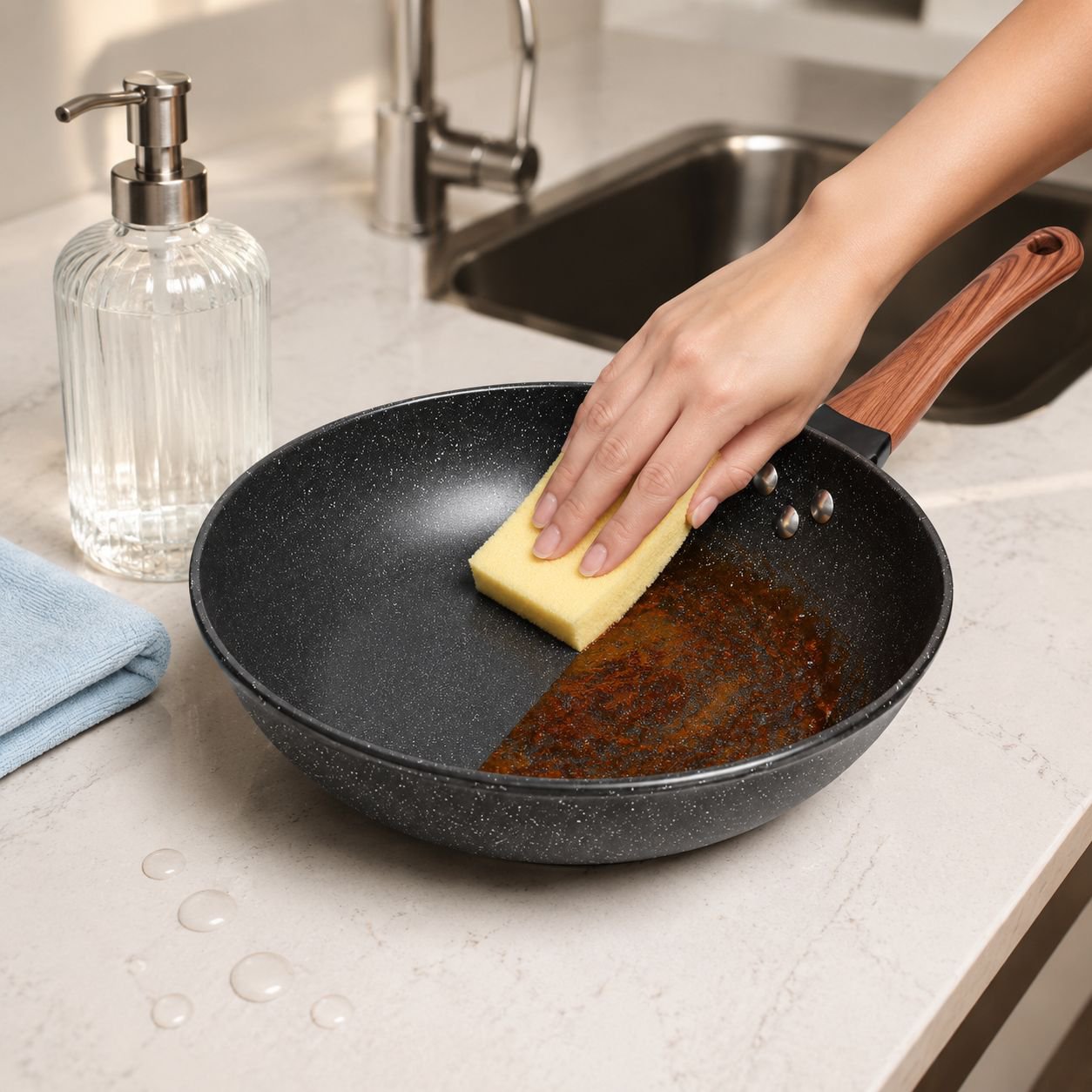 Nonstick wooden handle frying pan for healthy cooking