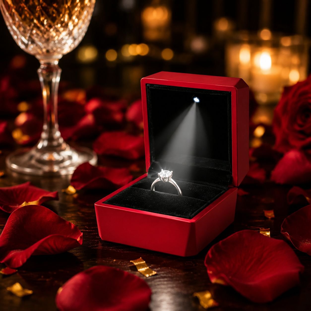 Estuche para joyas con LED y superficie facetada tipo diamante, caja para anillo y colgante