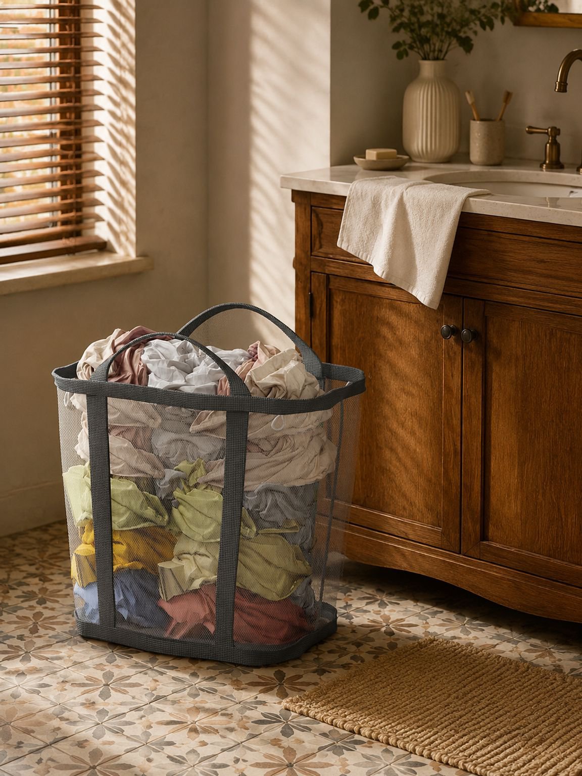 Collapsible laundry hamper organizer for space-saving clothes storage