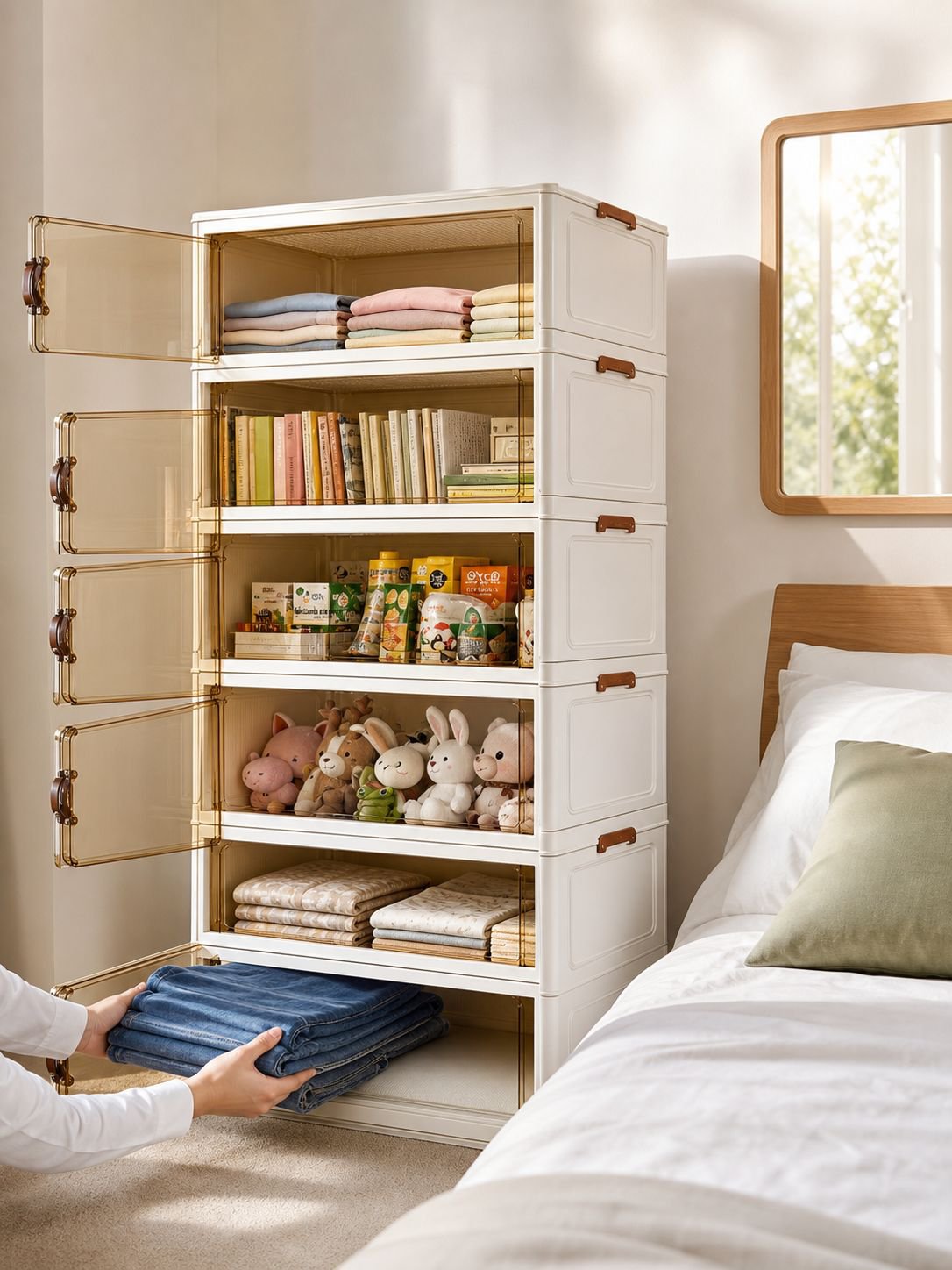 Stackable folding storage cabinet for versatile use