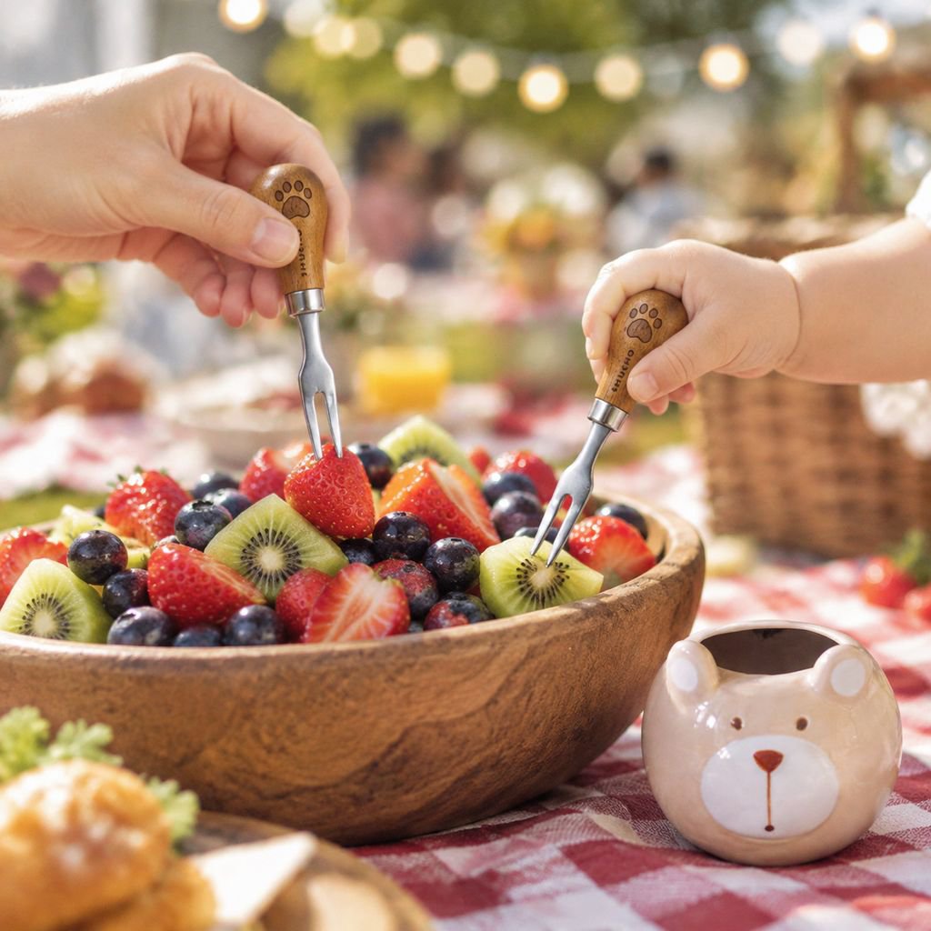 Fruit fork stainless steel fruit pick household baby cute fruit plug storage jar small fork set