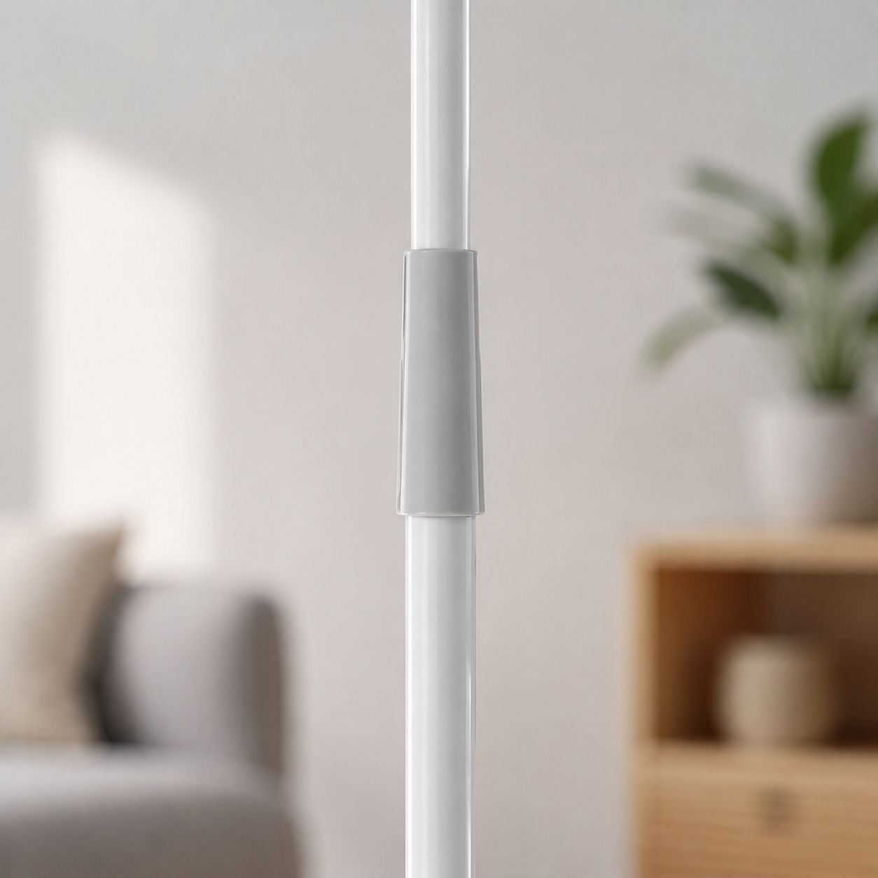Hands-Free Ultra-Absorbent Mop standing upright for storage