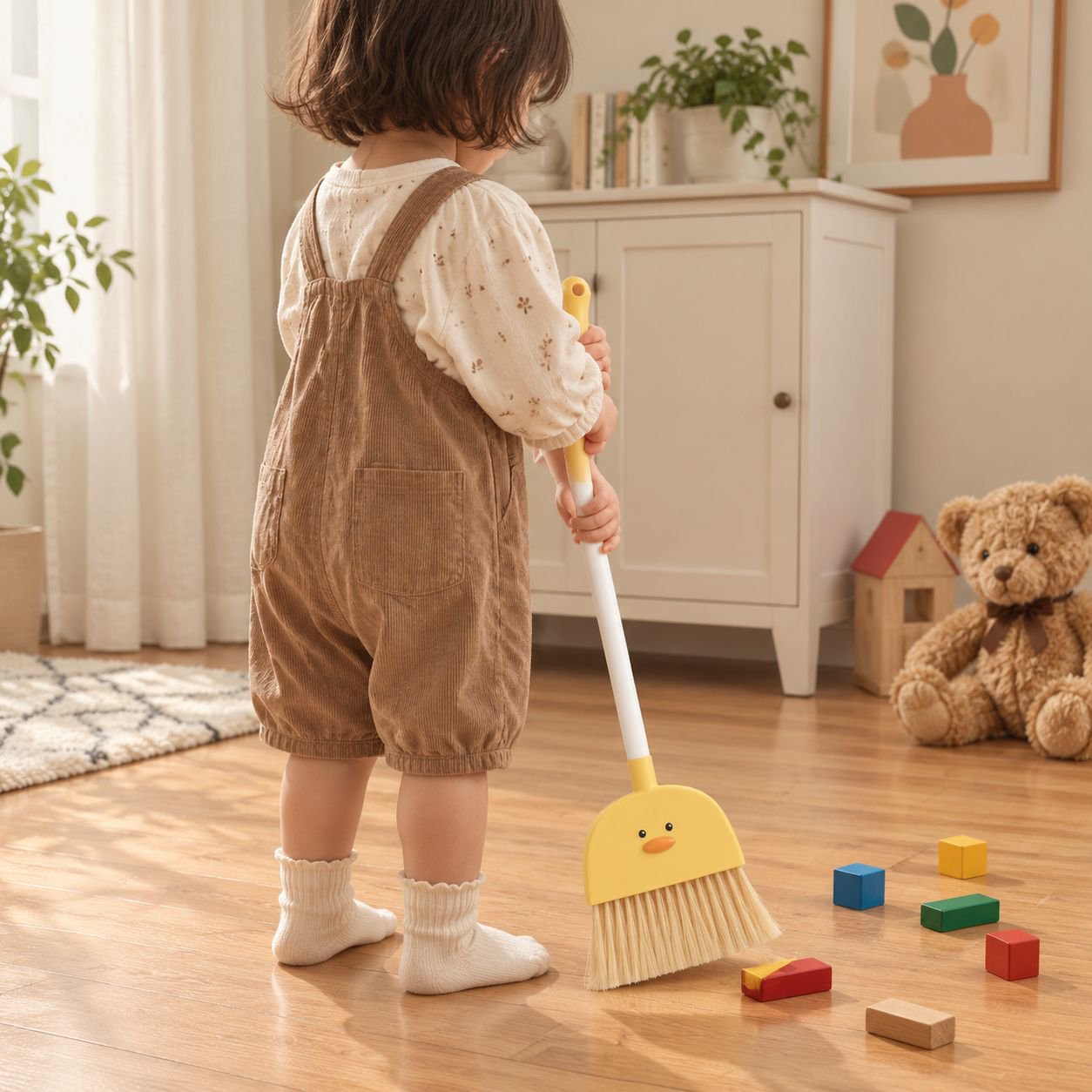 Set de juguetes de escoba, recogedor y trapeador para niños