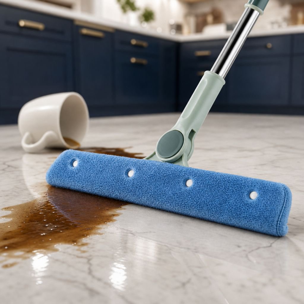 Household cleaning tools set on floor