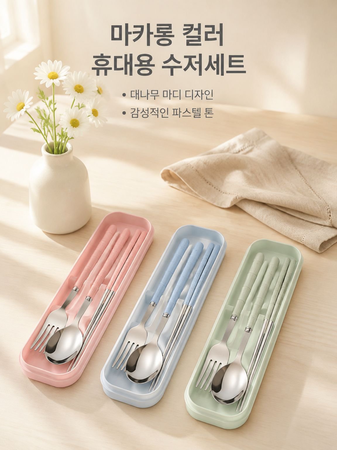 스테인리스 휴대용 3종 식기 세트