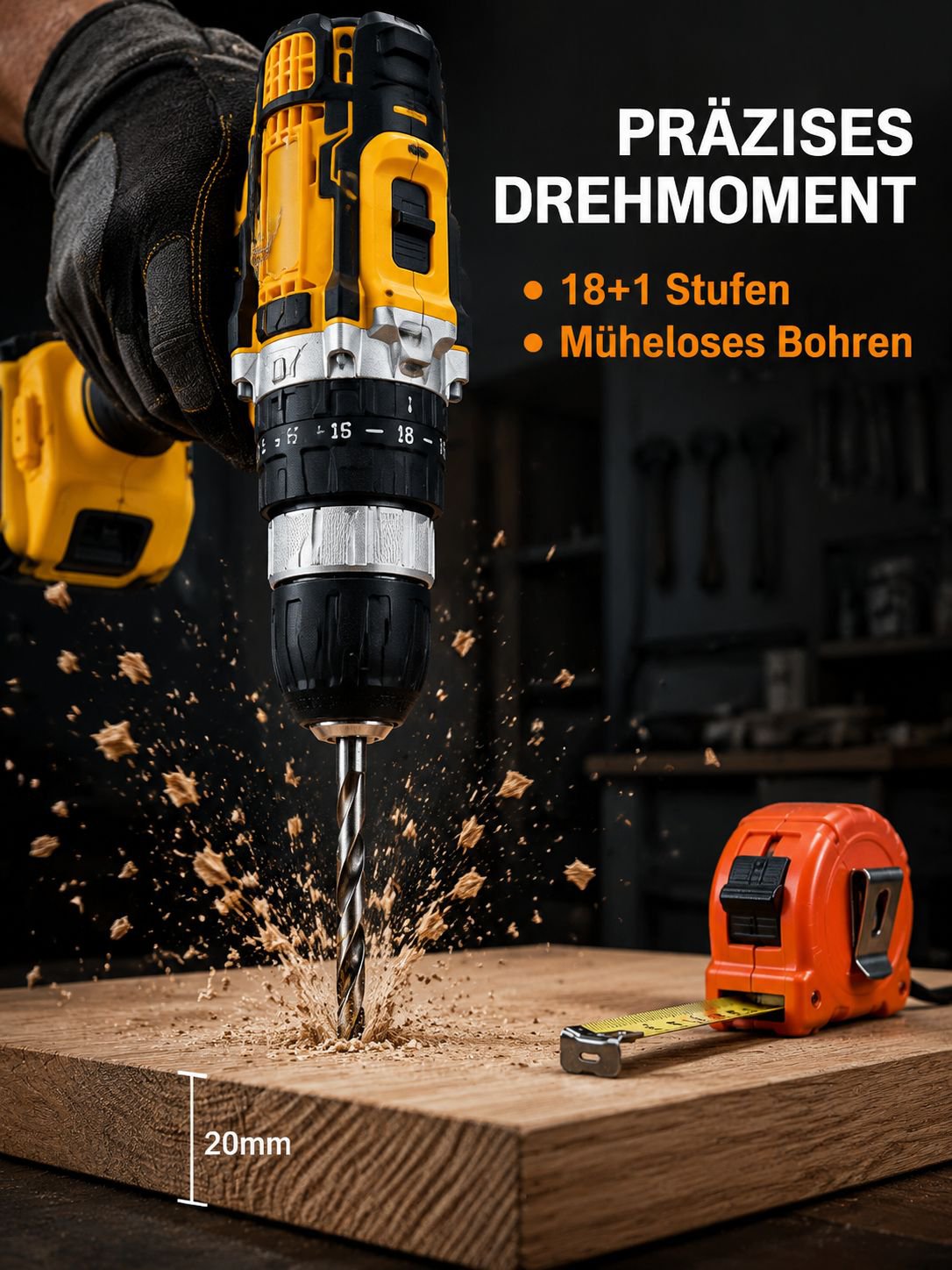 Gelbes Elektrowerkzeug-Set, kabelloser Bohrschrauber, Werkzeugset