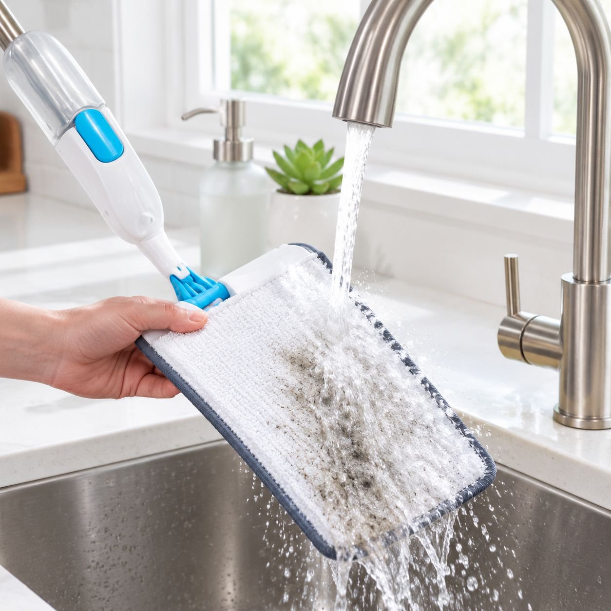Easy-to-use spray mop with microfiber pad for hardwood floors