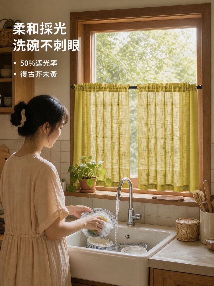 亞麻廚房遮光隔斷窗簾