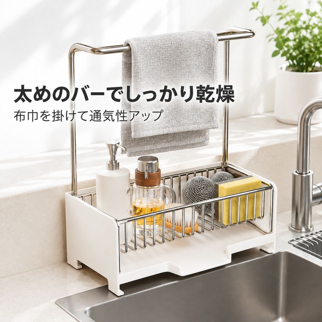 キッチンステンレスふきん水切り・スポンジ収納ラック 多機能整理ラック