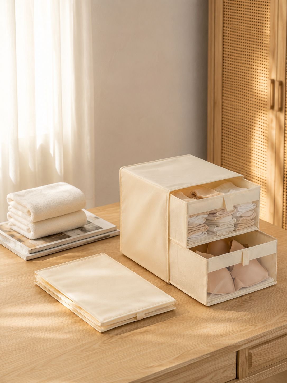 Boîte de rangement pliable en coton et lin pour vêtements, tiroir de rangement