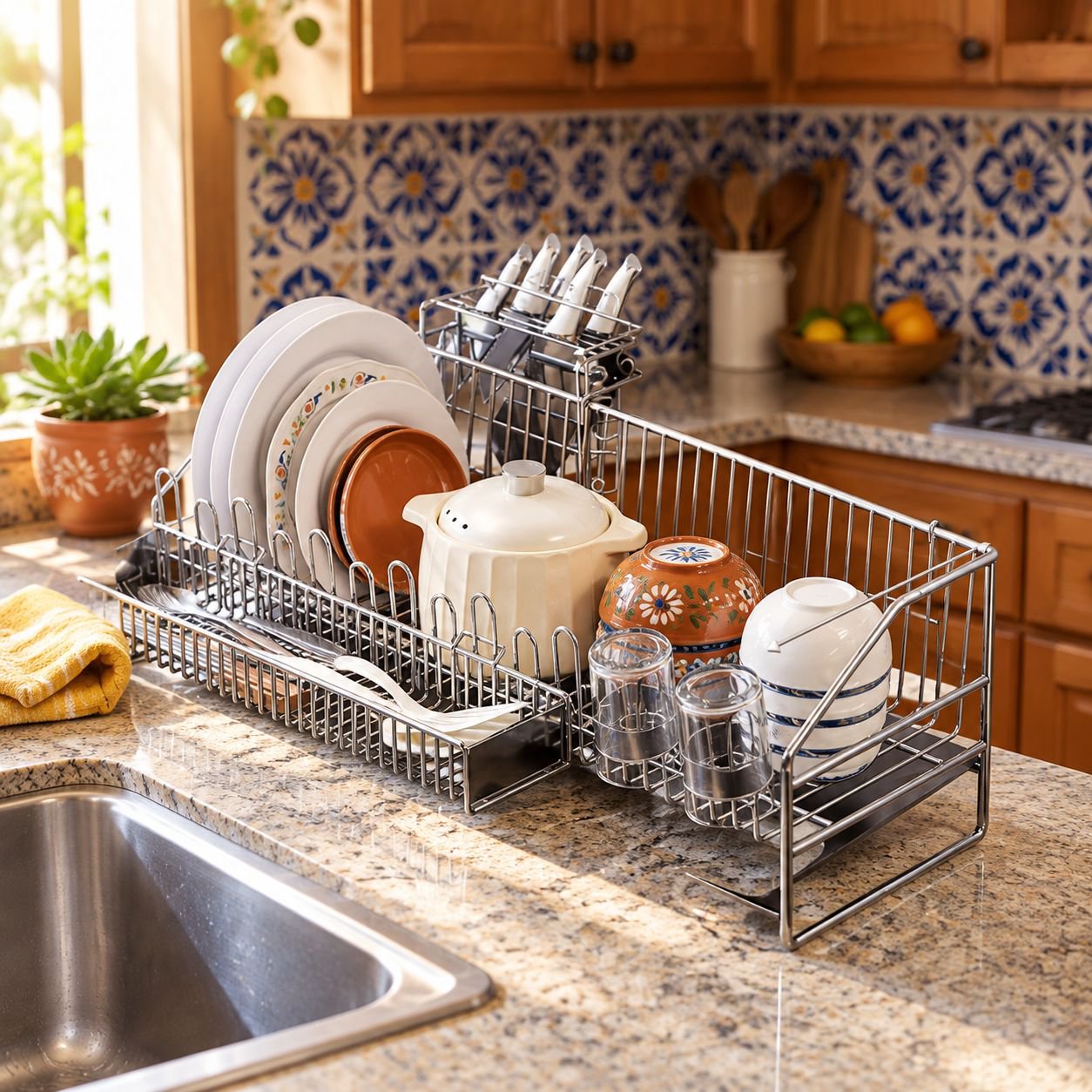Escurridor y Organizador de Platos de Acero Inoxidable 304 Cocina