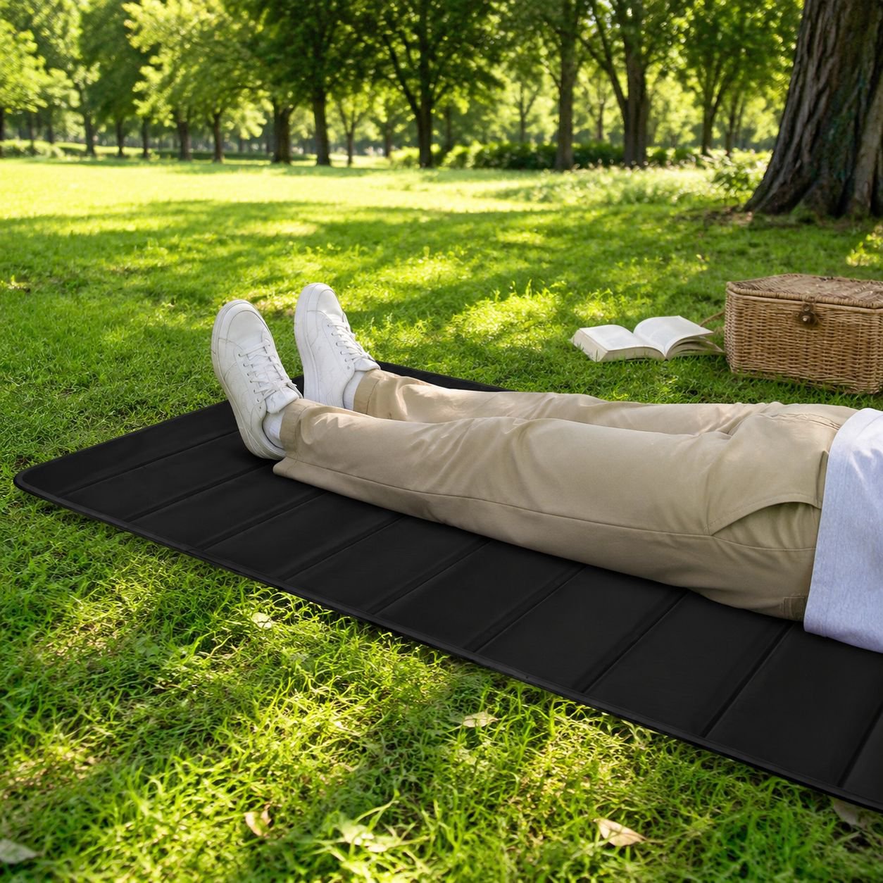 Famille profitant d'un pique-nique sur le tapis imperméable