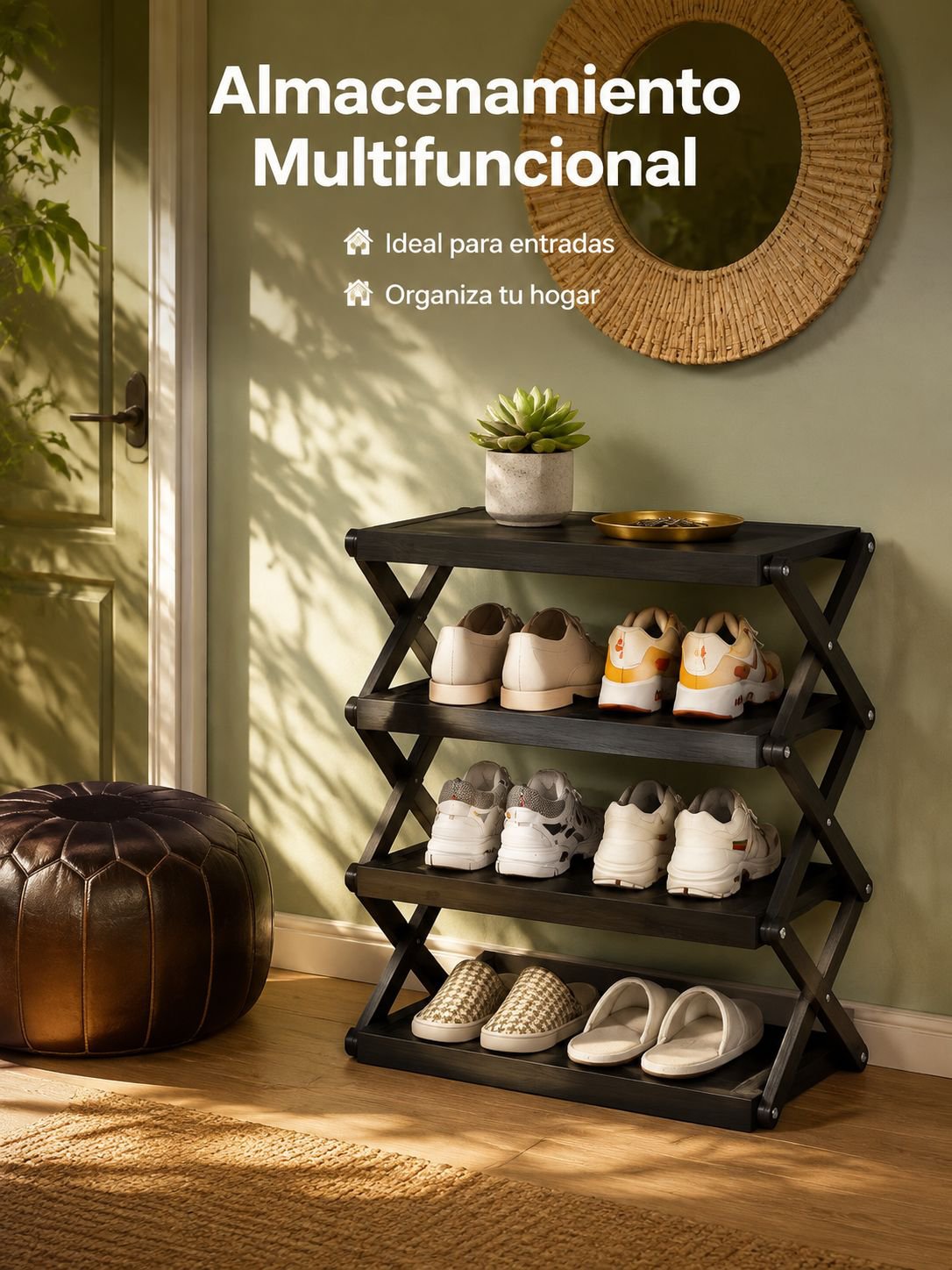 Zapatero plegable multifuncional de varias capas para el hogar, ligero y de fácil acceso