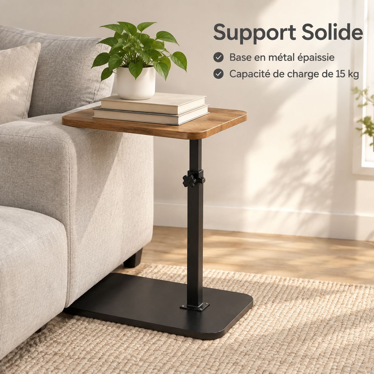 Table d'Appoint Réglable en Hauteur Bout de Canapé Mobile Petite Table Basse