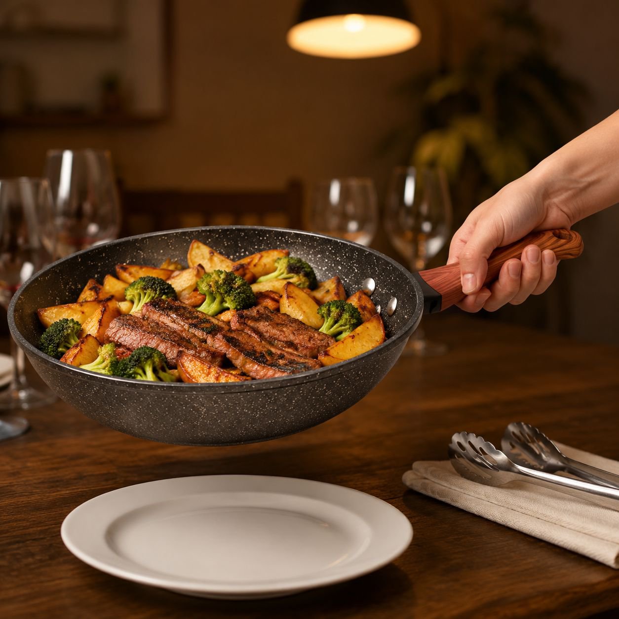 SmokeFree Wooden Handle Frying Pan