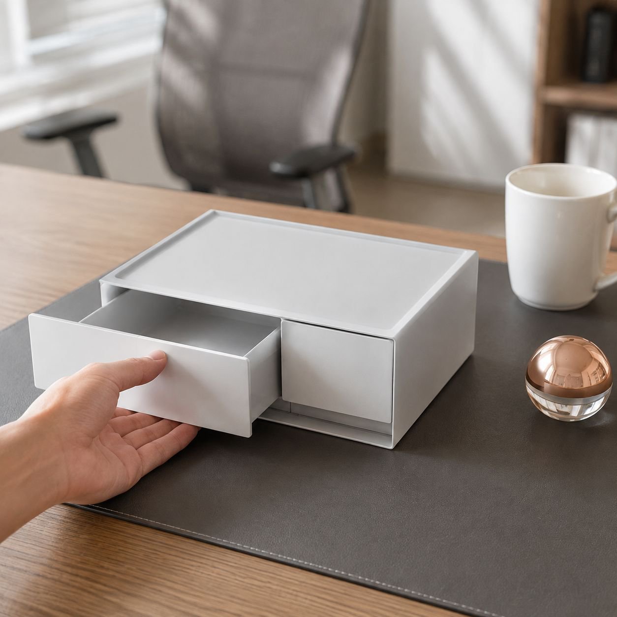 Plastic office storage container with removable dividers