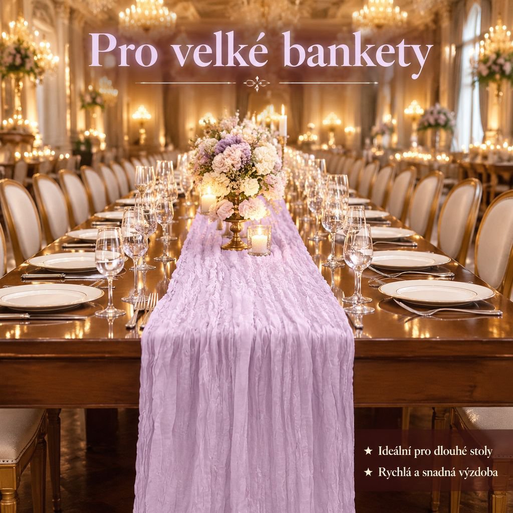 Světle fialový skládaný tylový běhoun