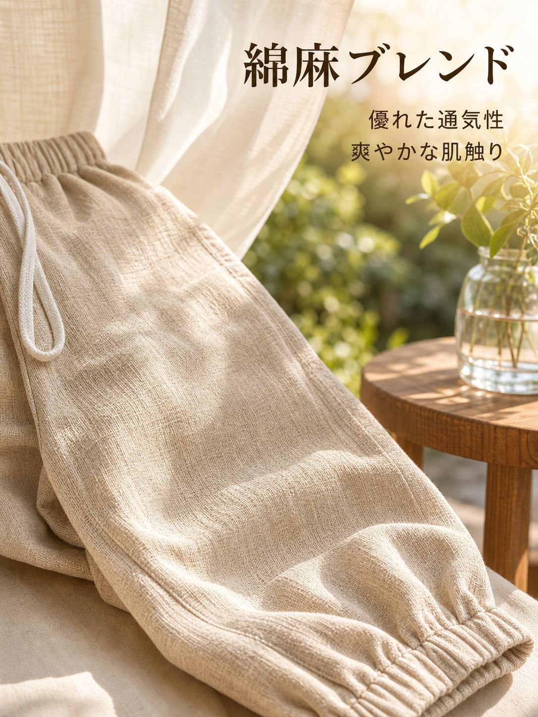 バイオブリーズ綿麻ドローストリングジョガーパンツ