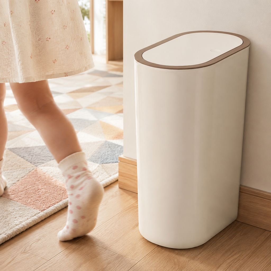 Multi-Functional Push Lid Waste Bin for Home Use