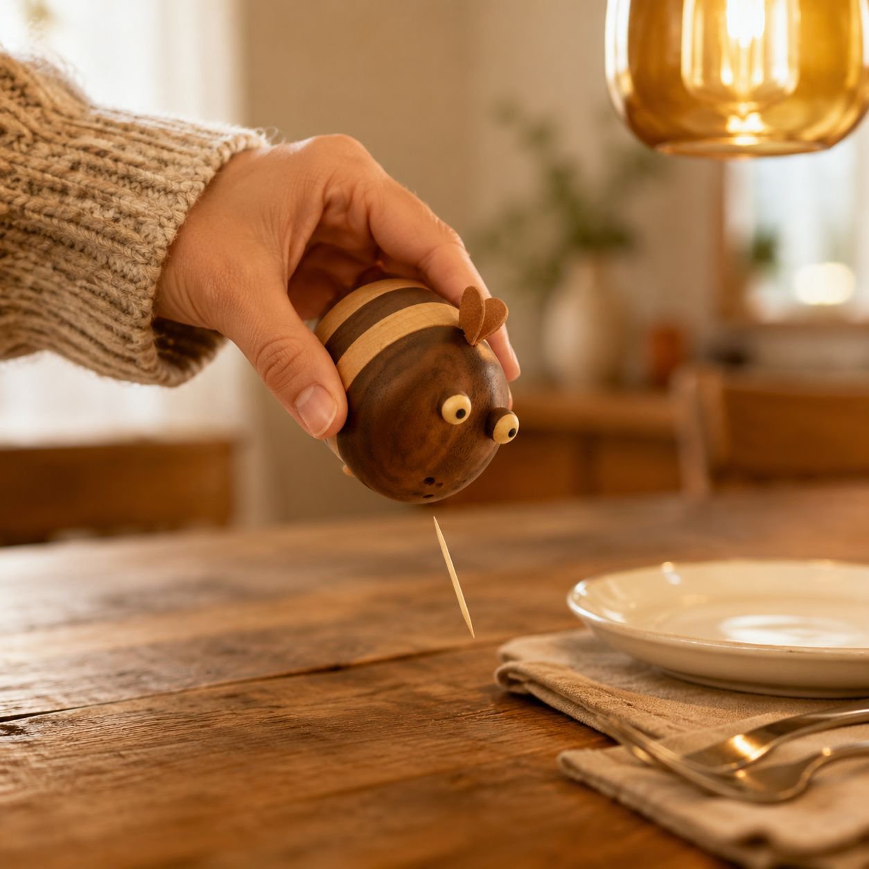 Premium Wooden Cute Toothpick Jar for Living Room & Dining Room
