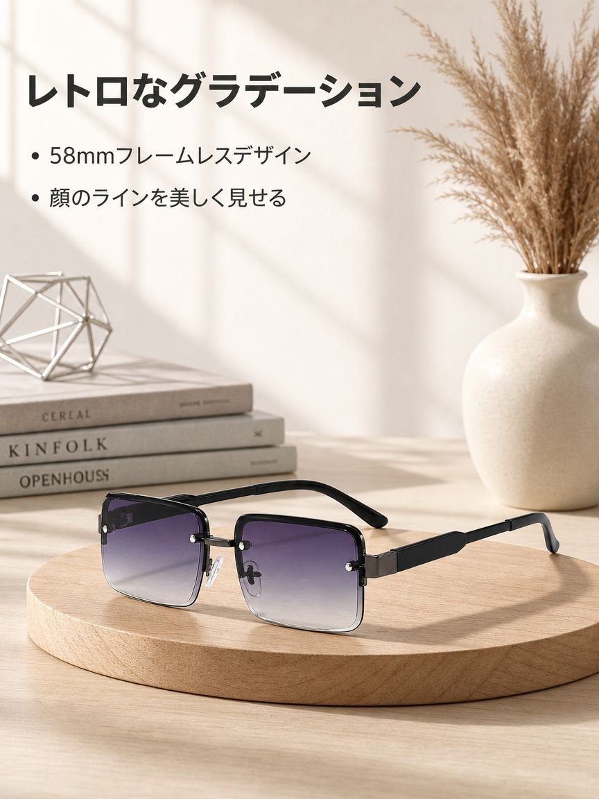 レトロメタルハーフリムグラデーションサングラス