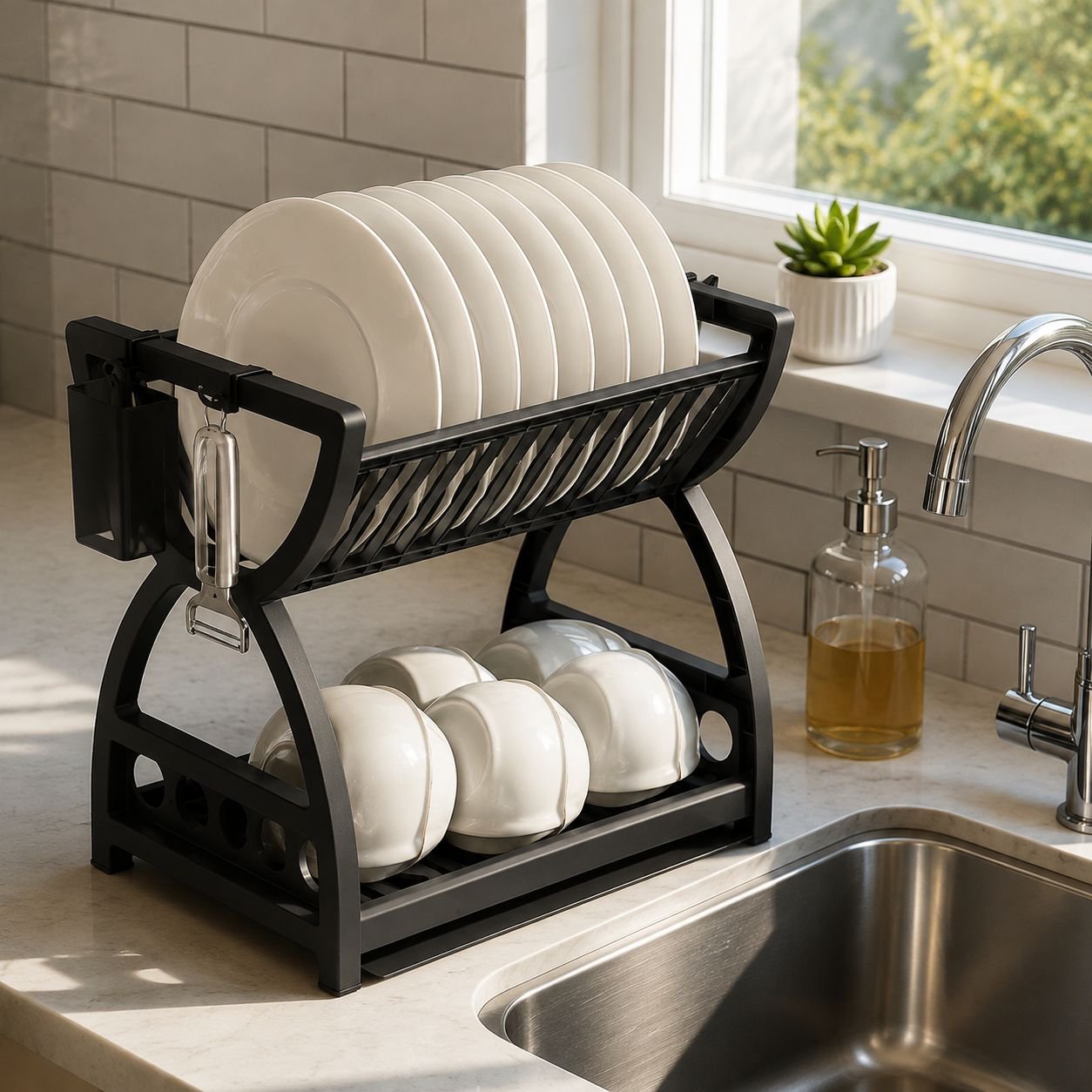 Plastic Kitchen Rack for Dishes, Chopsticks, and Knives with Drainage Function