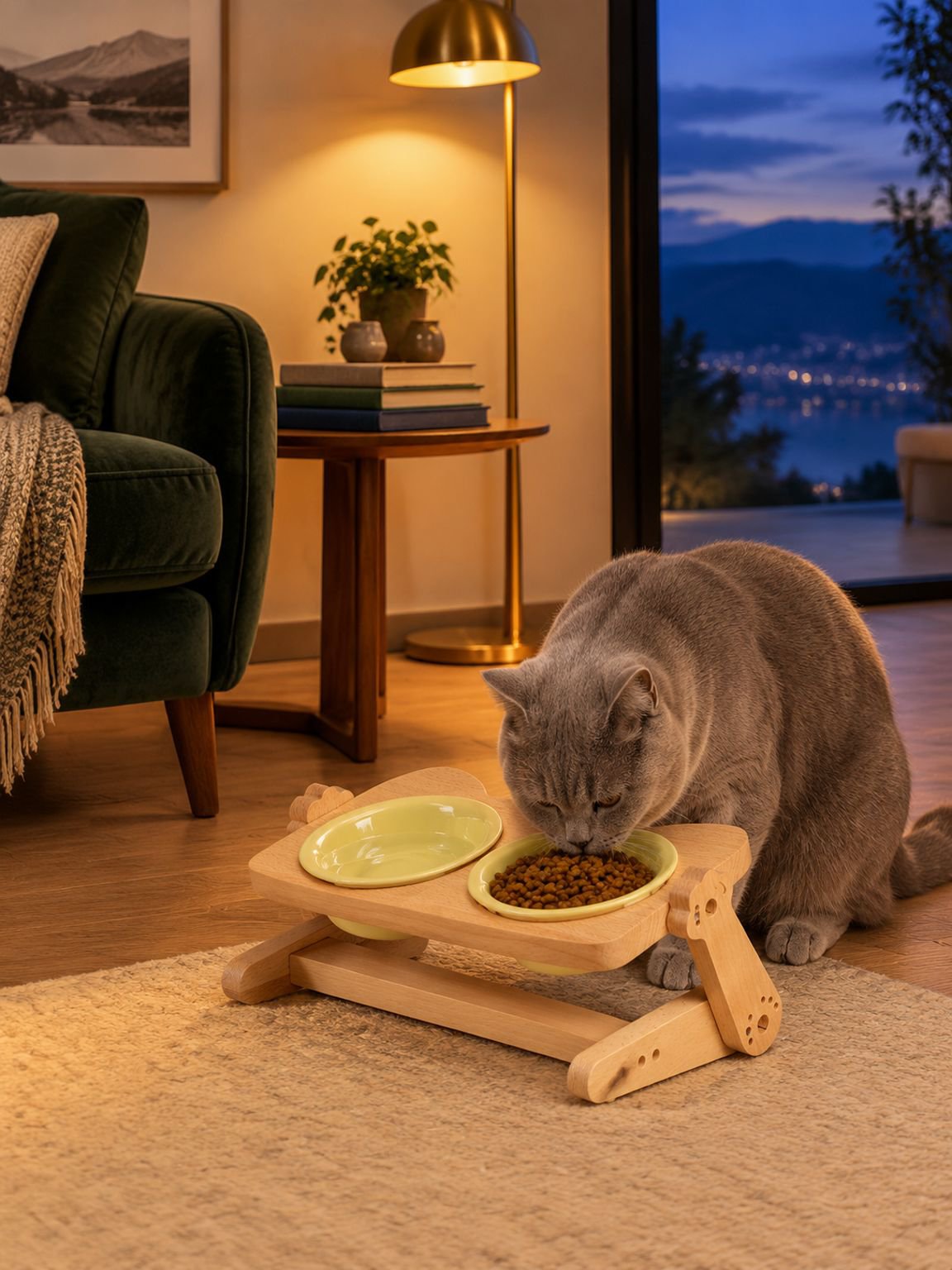 Katzenständer mit Keramiknapf als praktischer Futterplatz