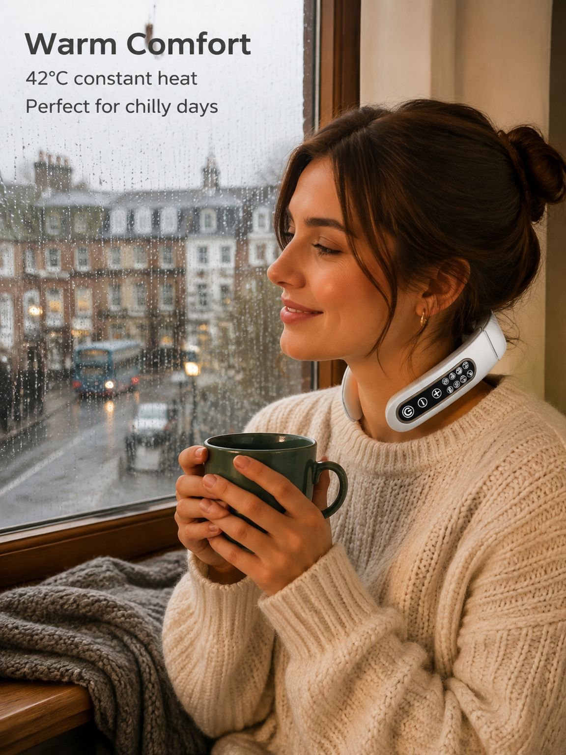 Smart neck massager on a travel bag