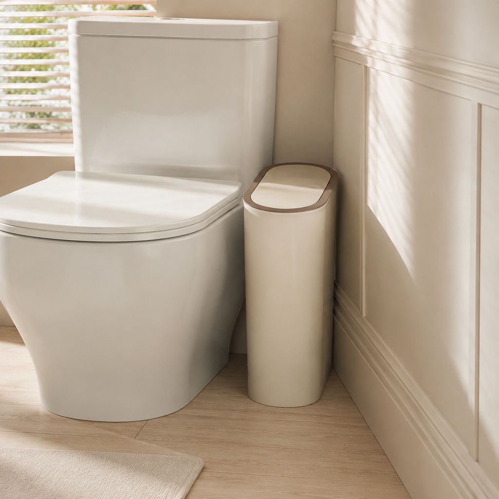 Poubelle de salle de bain avec couvercle, anti-odeur, idéale pour les espaces étroits