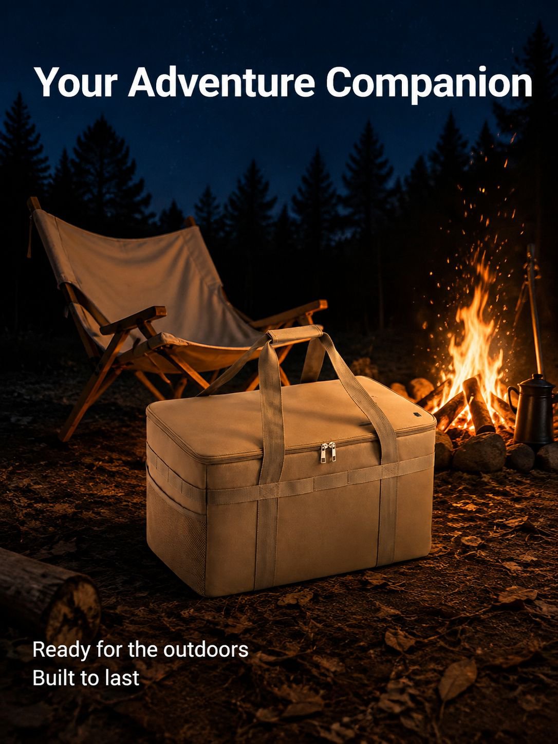Camping storage box in a car trunk, easy to transport