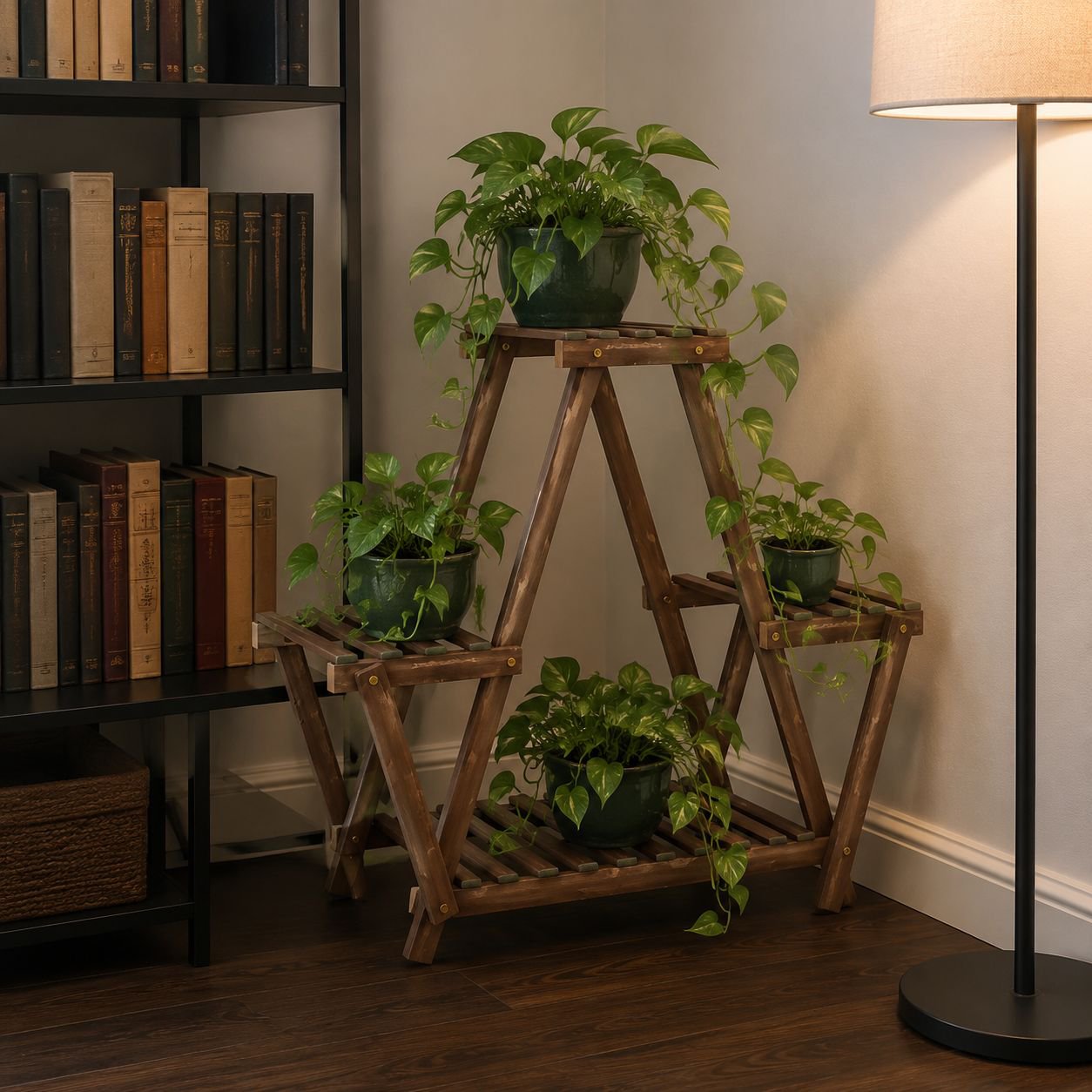Bodenstehendes Blumenregal aus Holz für Sukkulenten, Wohnzimmer und Balkon