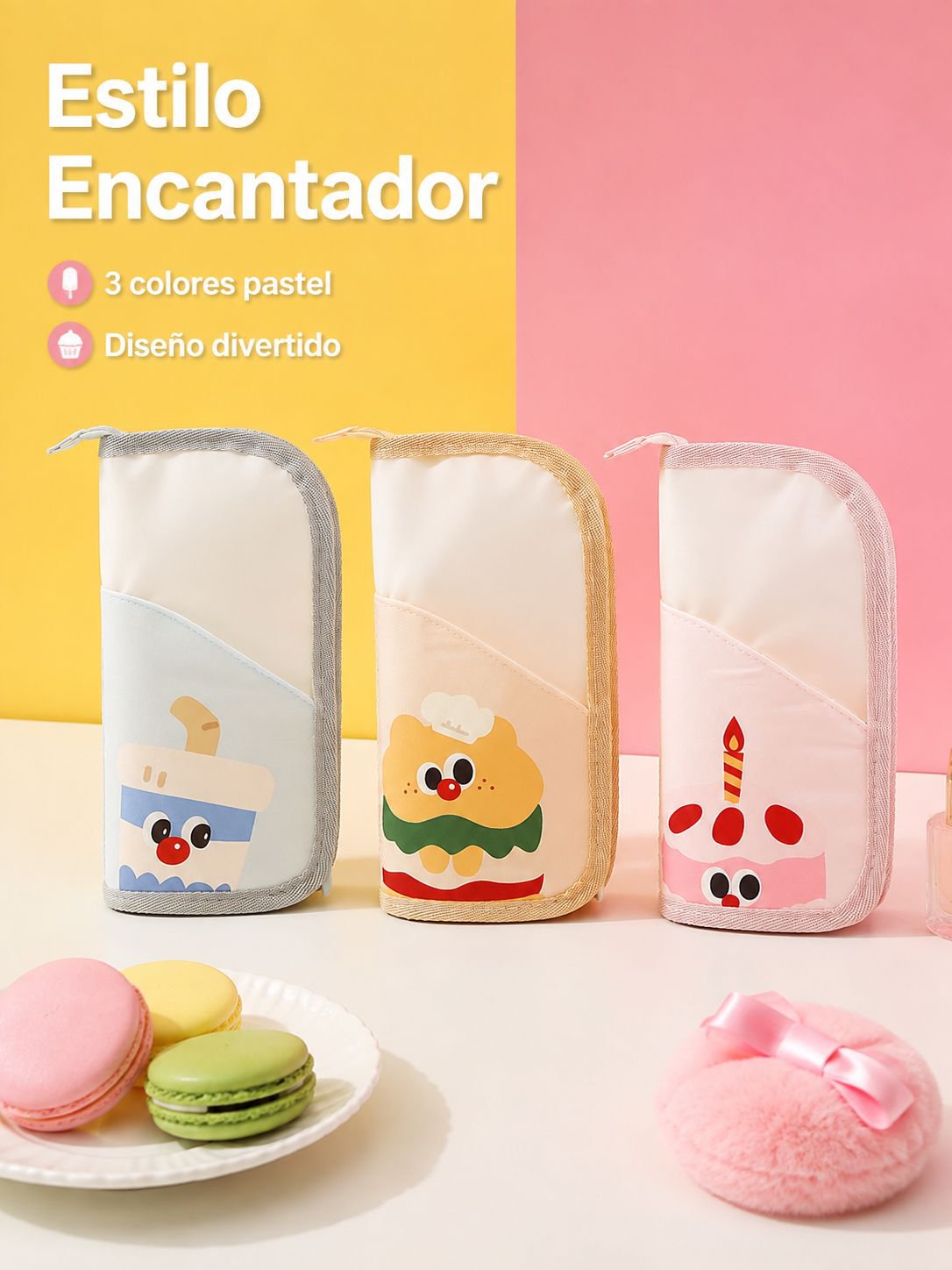 Neceser portátil de brochas de maquillaje con dibujos animados, multiusos