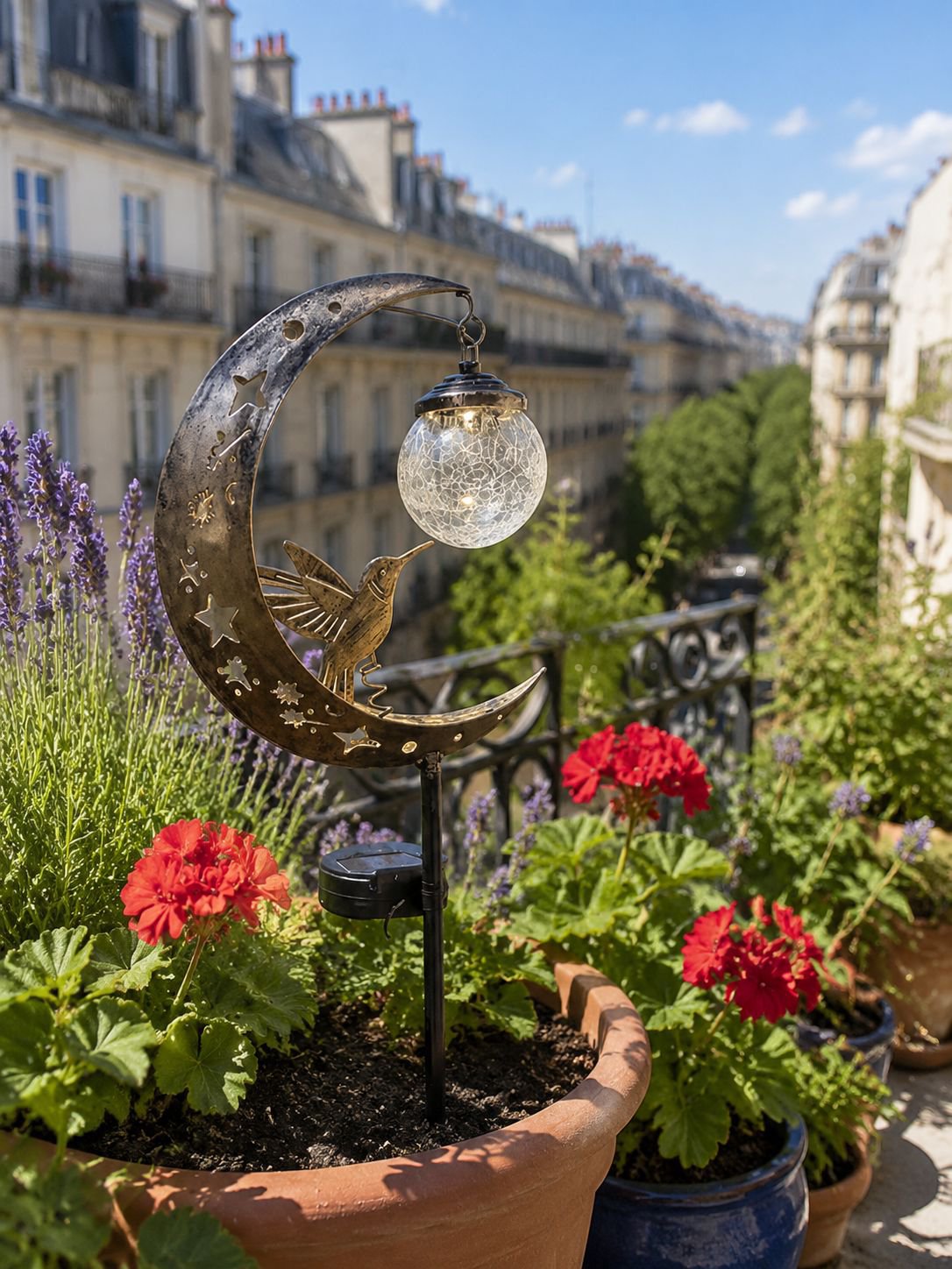 Lampe solaire colibri lune pour jardin