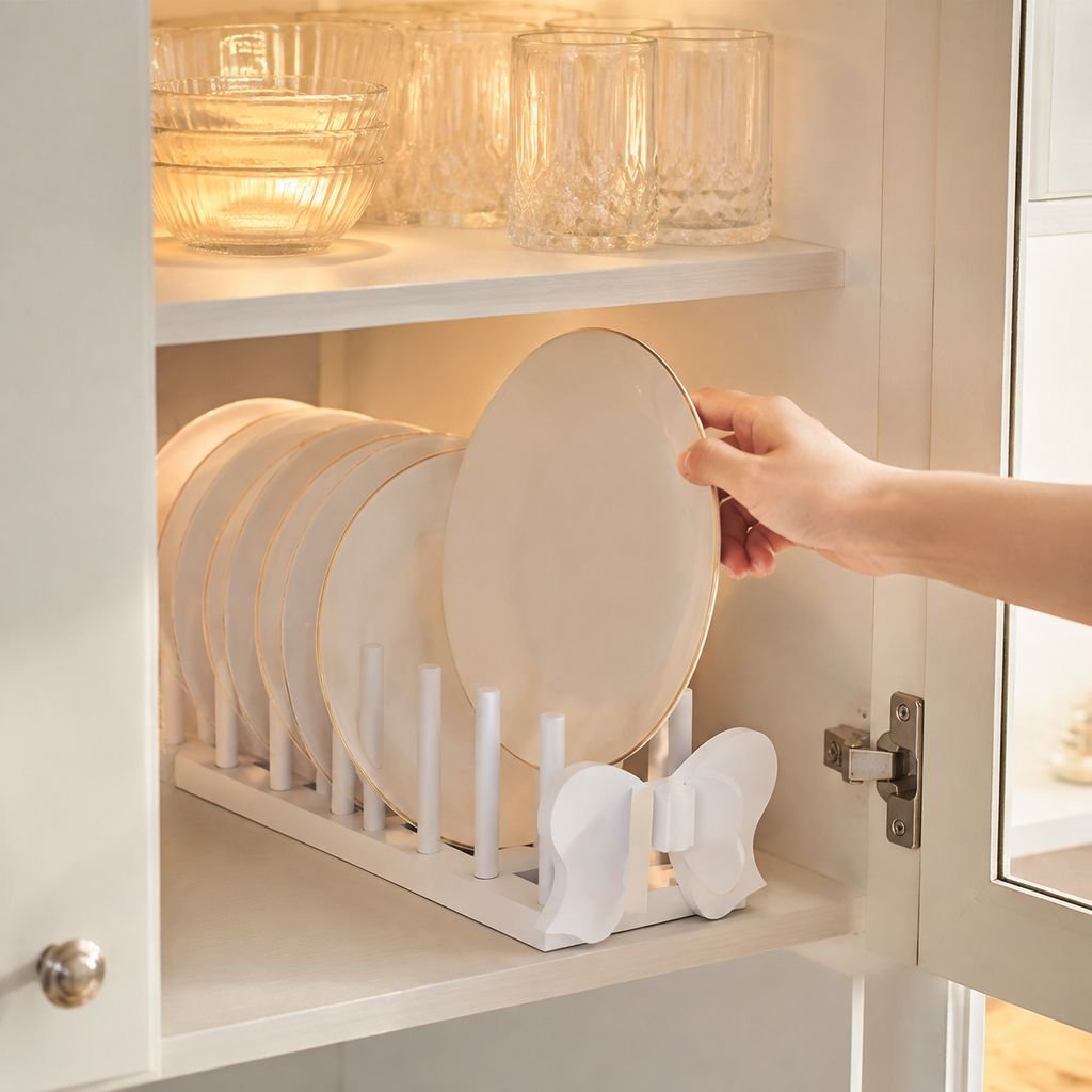 Countertop wooden rack for plates and bowls