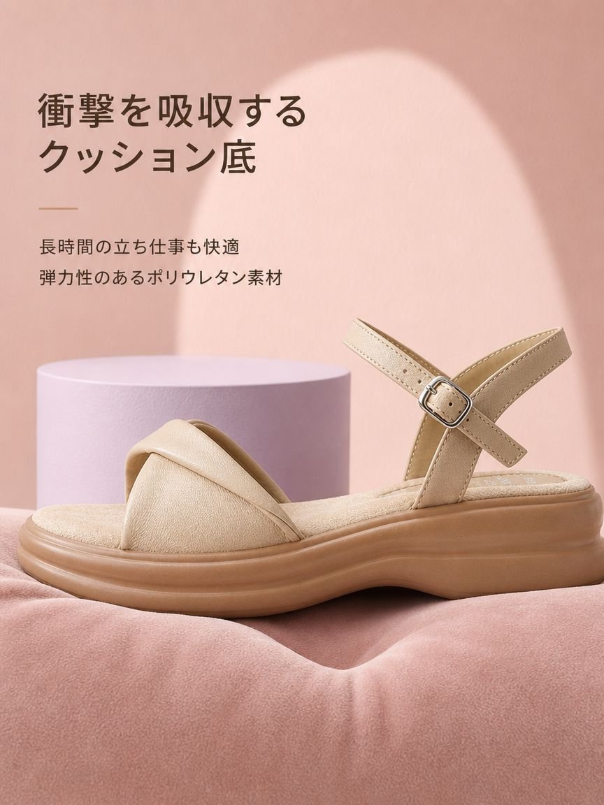 夏用厚底ワンストラップデザインサンダル レディース