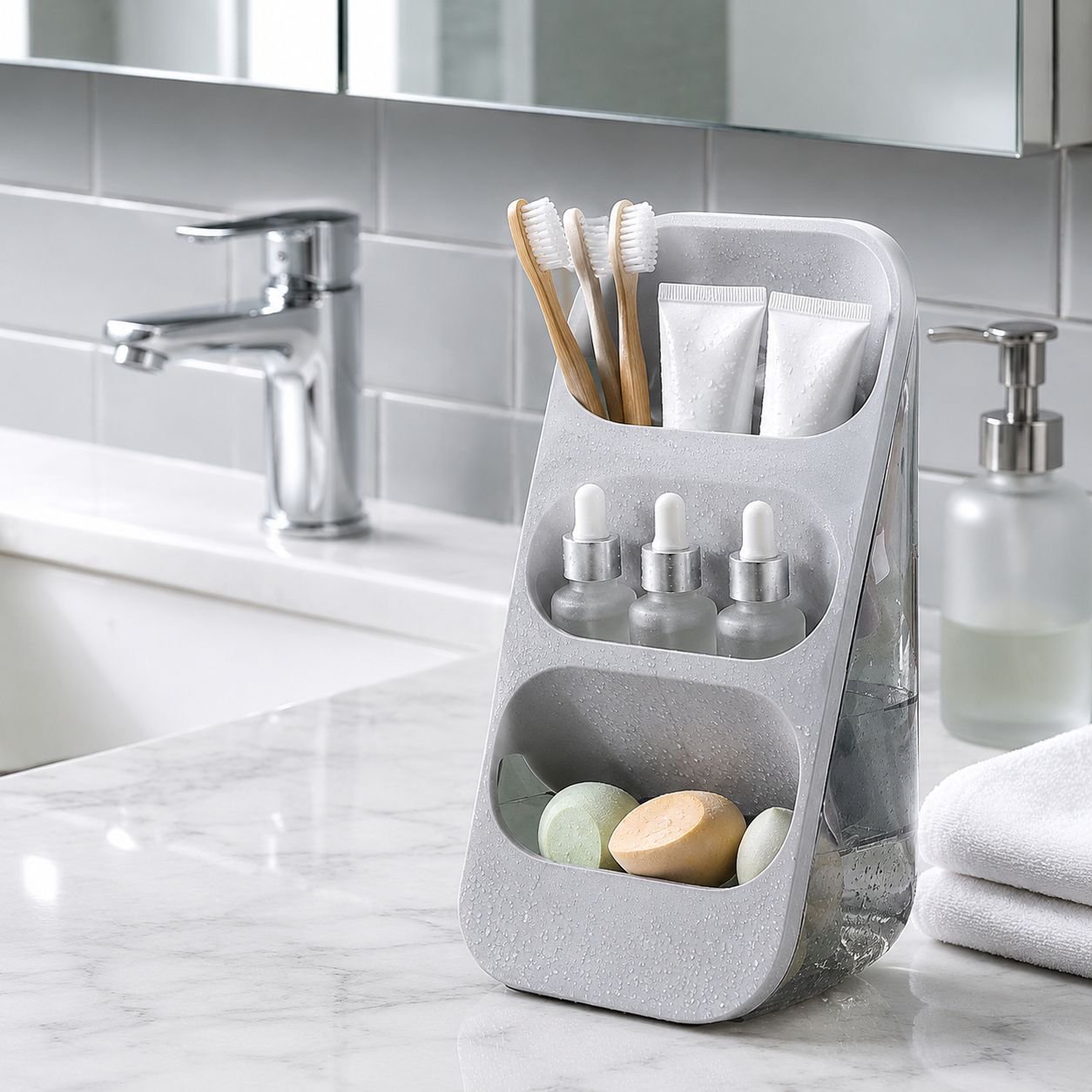 Luxury Desktop Organizer, Three-Layer Compartment Design, Multi-Purpose Storage Box