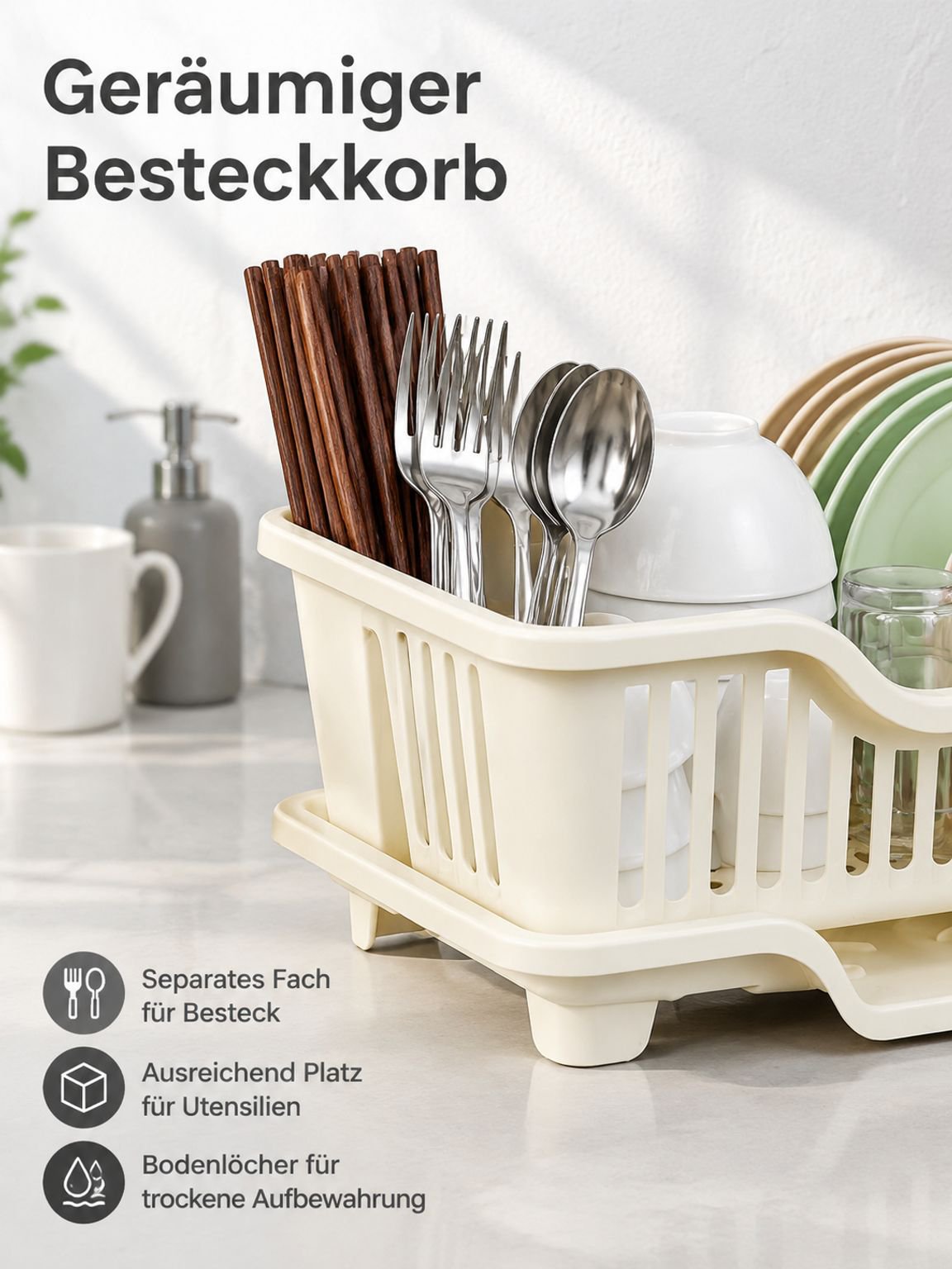 Praktischer Abtropfständer neben Spülbecken
