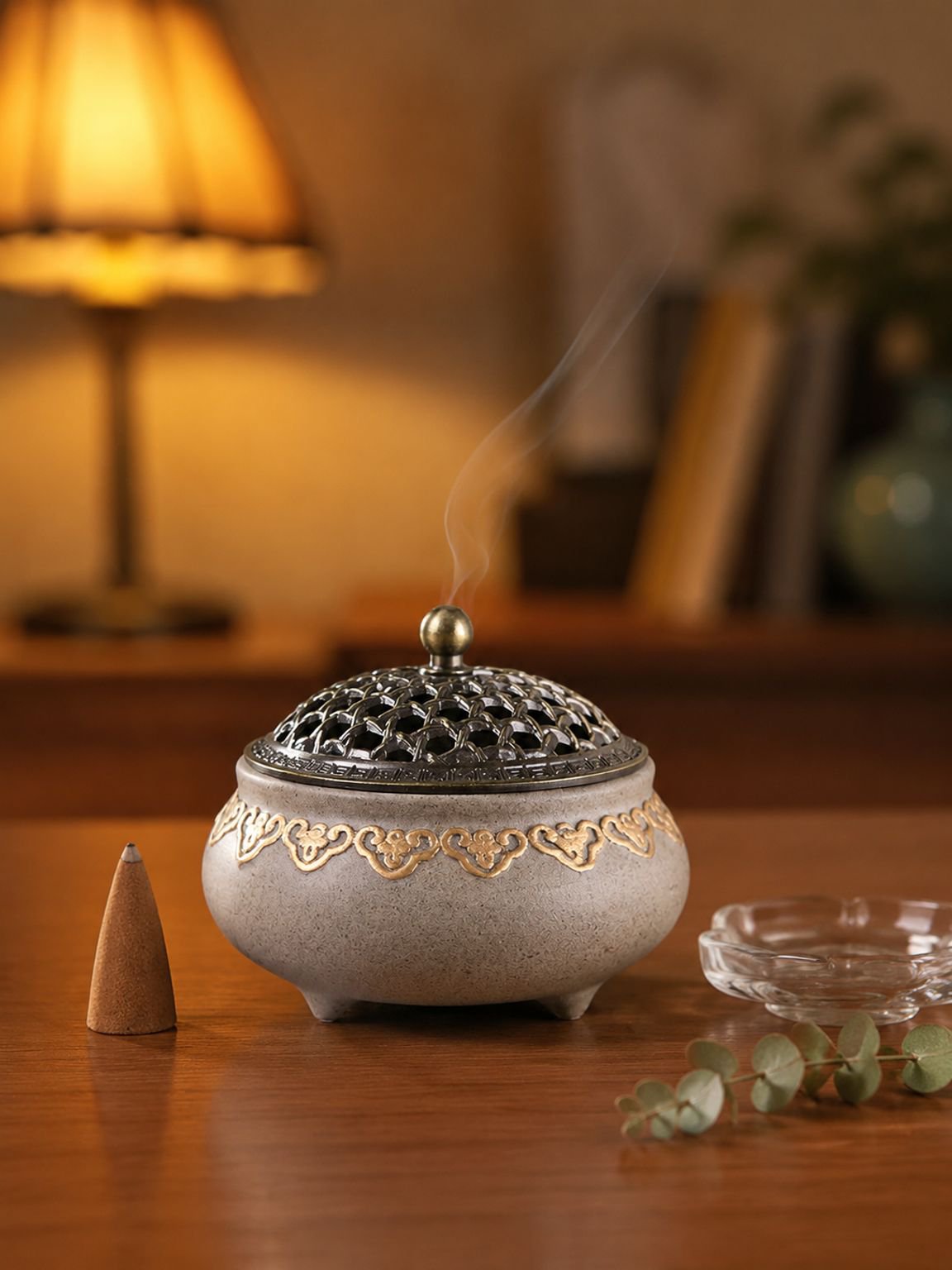 Xiangyun poêle trépied en céramique peint en or plaque antique brûleur d'encens intérieur poêle à en