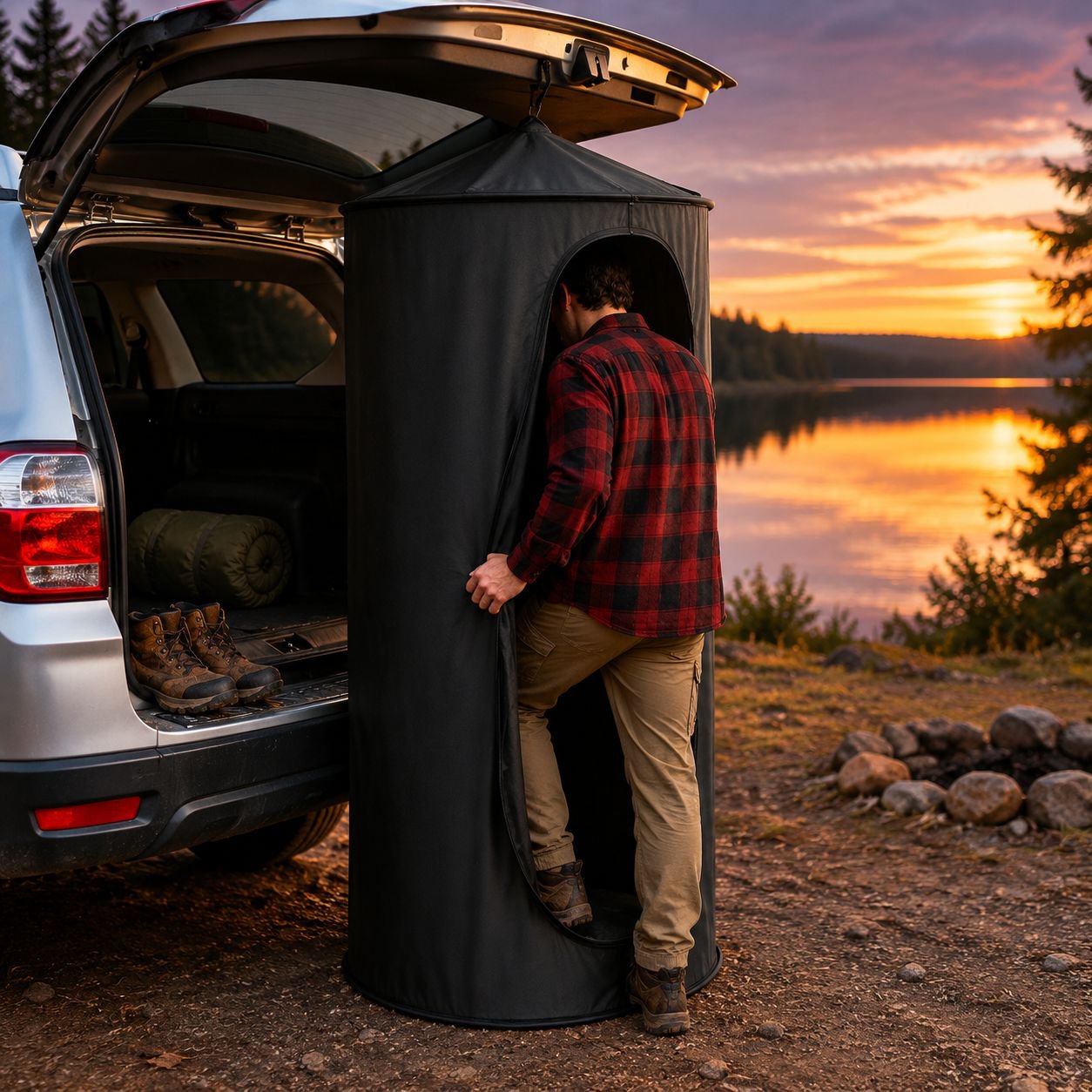 Portable and easy-to-set-up outdoor car-mounted changing tent/tent for camping and outdoor use, incl