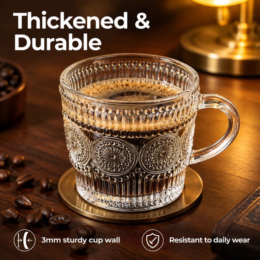 Vintage Embossed Sunflower Glass Cup