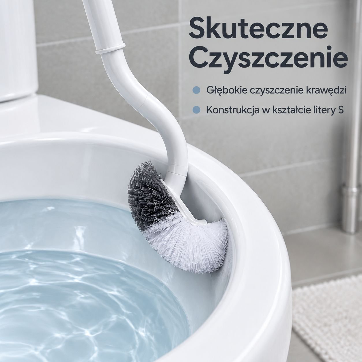 Zestaw szczotki toaletowej z pojemnikiem i sztywnym włosiem (kolor: ciemnoszary metalik, montaż ście